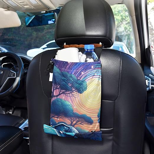 ALAZA Hanging Car Trash Bags Garbage Bag Trash Can for Back Seat Small Elephant Myth Washable Storage Bag Retractable 2 Pack