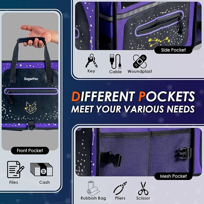 SugarFox 95L Large-Capacity Car Trunk Organizer Includes 26L Ice Pack, Fluorescent Constellation Design, Waterproof & Foldable with Adjustable Straps | For SUVs & Cars (Purple-M004)