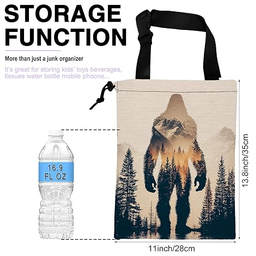 Car Trash Bag Sasquatch Mountain Forest Car Garbage Bag Waterproof Car Trash Can for Back Seat with Adjustable Straps and Drawstring, Foldable Car Trash Bin for Car Accessories