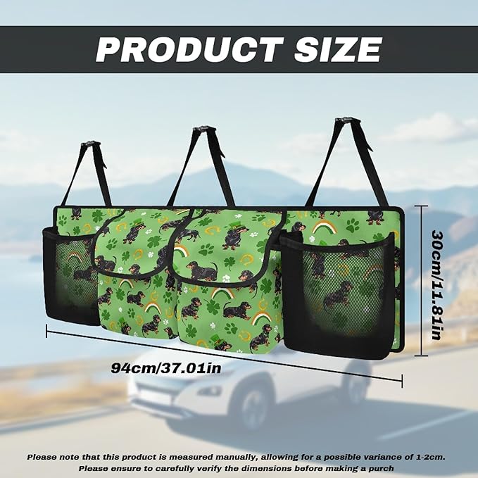 CLOHOMIN St. Patrick's Day Car Trunk Organizer Dachshund Car Trunk Organizers Green Leaf Backseat Hanging Storage Car Accessories Backseat Car Organizer for SUV Trucks Sedan