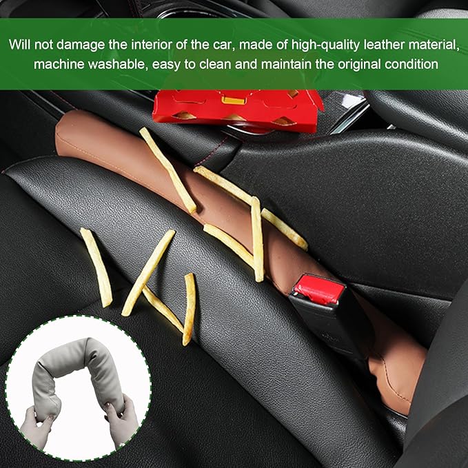 2 PCS Leather Car Seat Gap Filler, Auto Seat Blocker Organizer Fill The Gap Between Seat and Console, Universal Gap Filler Plug Stop Things from Dropping for Car SUV Truck (Brown)