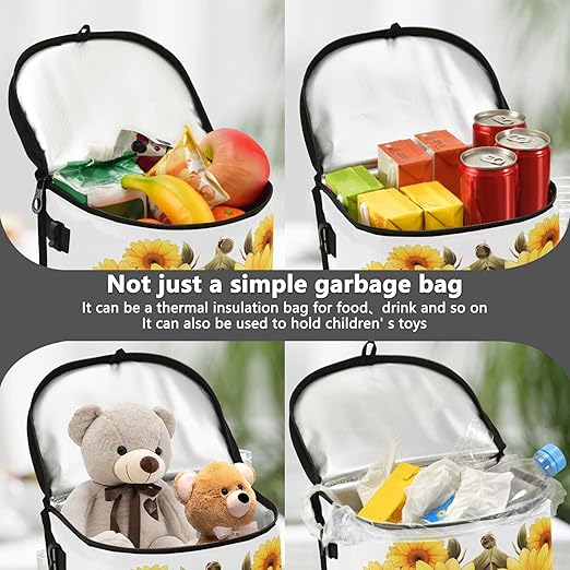 MNSRUU Car Trash Can with Lid, Butterfly Sunflower Car Trash Bag Hanging Organizers and Storage for Front Back Seat, Leak-Proof Trash Bin