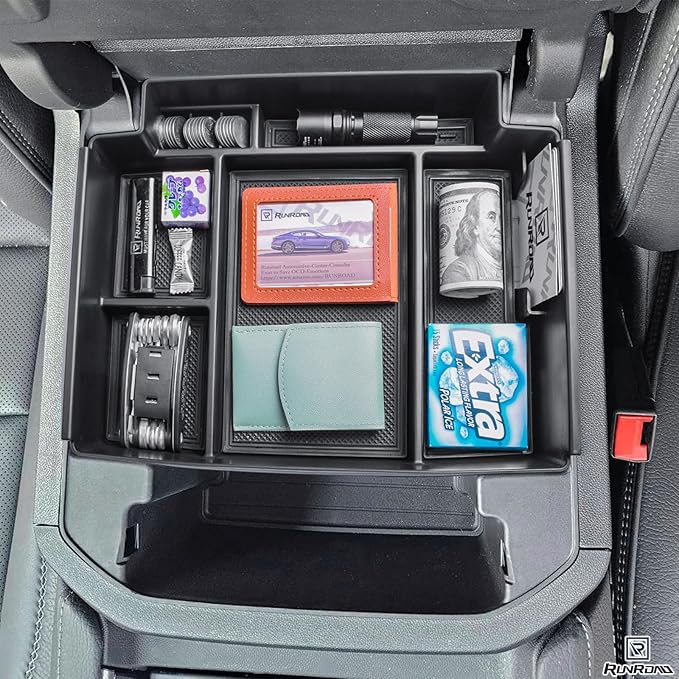 RUNROAD Center Console Organizer Tray Compatible with 2026 2025-2021 GMC Yukon/Chevy Tahoe/Suburban Accessories, Armrest Tray Secondary Storage Organizer Box, ONLY for Power Sliding Console, Black