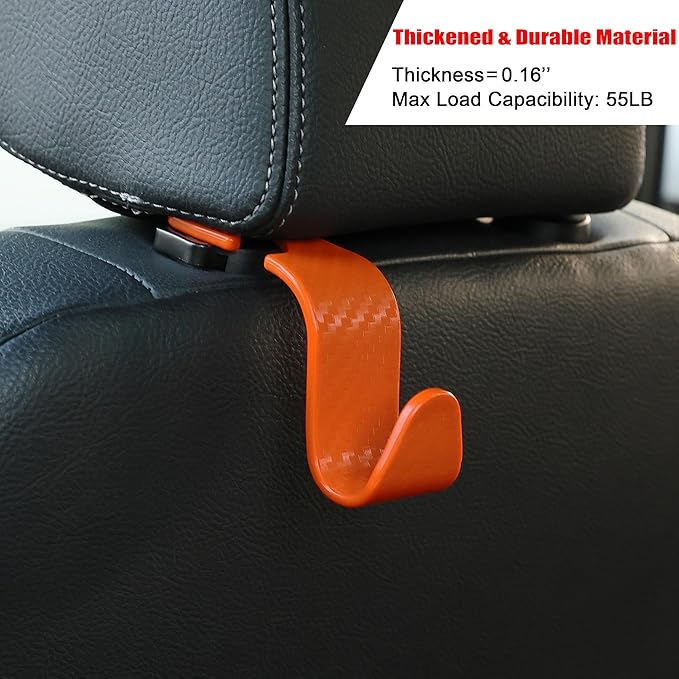 Amooca Car Seat Headrest Hook 4 Pack Hanger Universal Vehicle Car Storage Organizer for Handbag Purse Coat S Type Checkered Orange