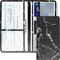 Vehicle Glove Box Car Organizer, Car Registration and Insurance Holder, Insurance Card Holder for Cars, Leather Card Holder Interior Auto Accessories for Women (Marble-Black/Large)