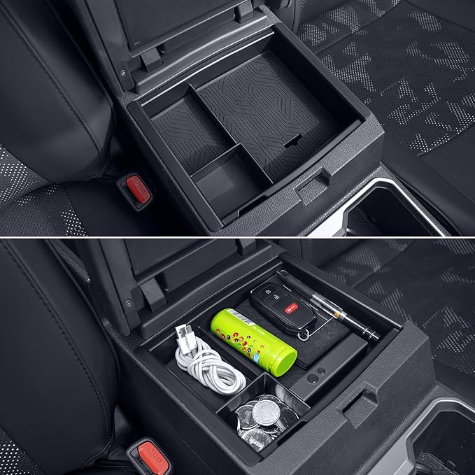 FUJIYOUPIN Center Console Divider Organizer for 2024 2025 Toyota Tacoma 4th Gen Accessories Interior Secondary Storage Insert Armrest Hidden Secret Middle Console Storage Box Tray Coin Holder