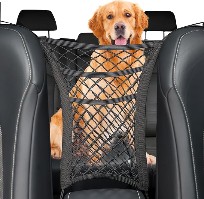 Amiss 3 Layer Car Net Pocket Handbag Holder, Between Seat Back Storage, Elastic Mesh Trunk Bag for Inside, Accessories Interior, Barrier of Backseat Kids Dogs or Pets - 9.8511.8 in