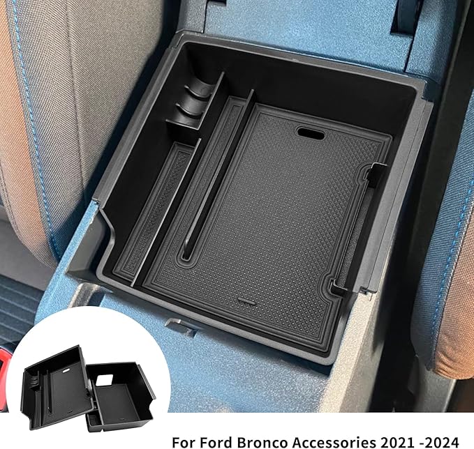 Xaido Center Console Organizer Compatible with 2021-2024 Ford Bronco & 2025 Bronco 2-Door & 2025 4-Door Manual Transmission, Console Armrest Box Tray (NO for 25 4-Door Automatic & Sport Model)-2PCS