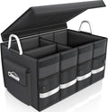 Oasser Trunk Organizer Cargo Organizer Trunk Storage Waterproof Collapsible Durable Multi Compartments with Foldable Hard Cover Aluminium Alloy Handle Reflective Strip (Large, Black)