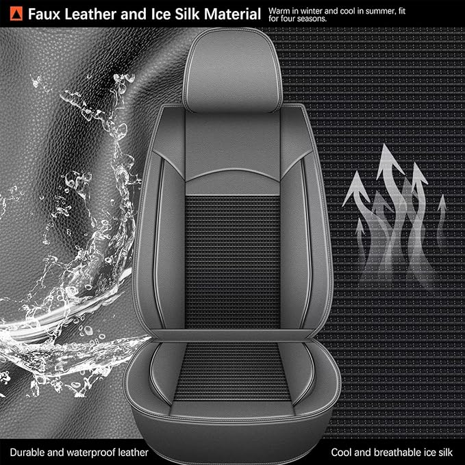 DISUTOGO Front Seat Covers Fit for Nissan Rogue Sport 2017-2022 Waterproof Faux Leather Automotive Cushion Protector Car seat Covers Compatible Airbag(2 Seats, Grey)