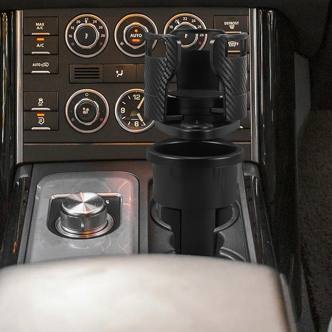 Car Cup Holder Expander 2-in-1 Rotating Drink Holder with Food Tray Multifunctional Attachment for Water Bottles in Vehicles