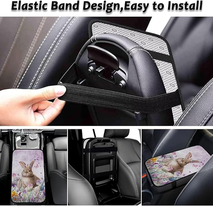 Bulopur Easter Bunny Car Center Console Cushion Pad Flannel Center Console Cover Easy to Install Car Decor Accessories Auto Universal Car Interior Accessories Car Arm Rest Cover