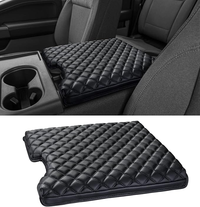 Thickened Center Console Armrest Cover for 2015-2025 Ford F150 Accessories, PU Leather Middle Console Protective Cover, Arm Rest Box Lid Cushion, Fits Only 40/20/40 Jump Seat Console