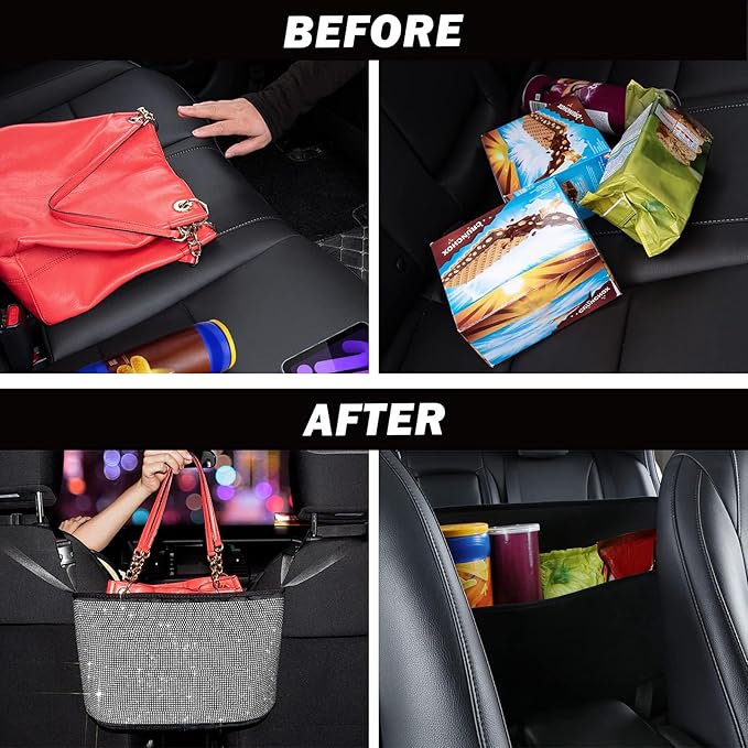 eing Car Organizers and Storage Purse Holder,Seat Back Net Handbag Purse Accessories for Women,Road Trip Essentials for Adults,Mom Gifts,Birthday Gifts Presents for Mom,White