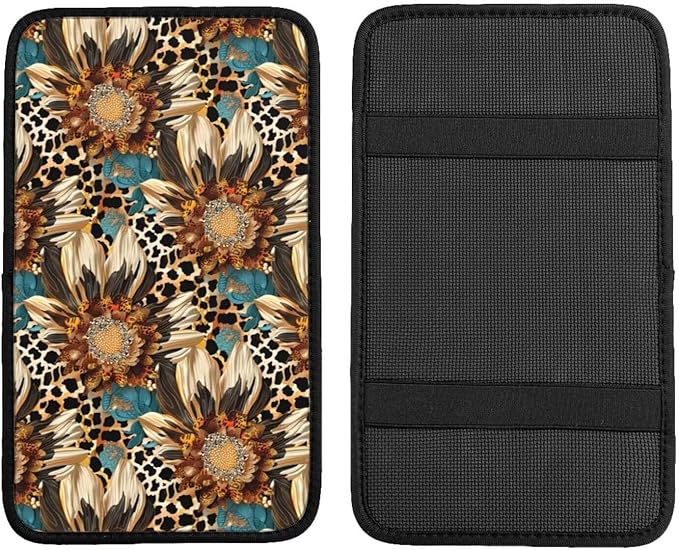 Sunflower Center Console Armrest Cover Flower Floral Leopard Car Interior Accessories Arm Rest Seat Box Covers Protector Cars Decor Accessory