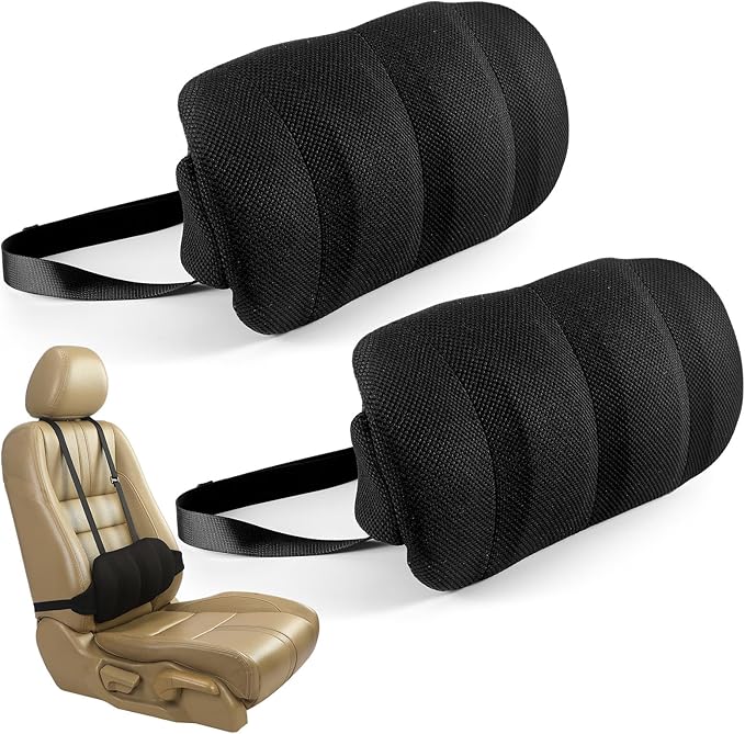 2 Pcs Lumbar Support Pillow for Car Memory Foam for Low Back Pain Relief Adjustable Straps Back Support Pillow for Driving, Office Chair, Wheelchair,SUV, Truck, RV