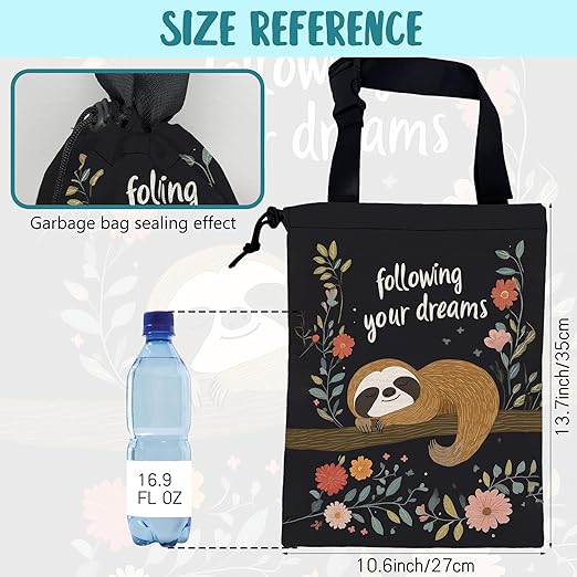 KXWQTRDD Car Garbage Bag Cute Brown Sloth and Floral Hanging Canvas Car Trash Bag Drawstring Car Back Seat Organizer for Car Back Front Seat Console with Adjustable Buckle