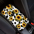 JEOCODY Sunflowers Cow Print Car Center Console Armrest Cover Car Interior Decorative Accessories Universal Fit for Sedan, Truck, SUV