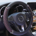 Bling Soft Leather Steering Wheel Cover 15 Inch with Sparkly Diamond Rhinestones for Women and Girls – Elastic Car Accessory for Most Cars (Red Line)