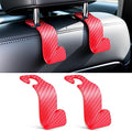 SINGARO Universal 2 Pack Car Seat Headrest Purse Hook, Carbon Fiber Back Seat Hook Storage Organizer Hanger for Purse Handbag Coat, Car Interior Accessories(Red)