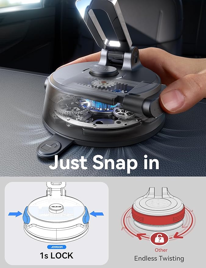 JOYROOM Car Mount for iPhone, [Tri-Fold] MagSafe iPhone Car Mount, [Suction Pro+Gel Base] 360° Rotation iPhone Car Holder, Strong Magnet for iPhone 17 Pro Max and Other Series[Not for Charging]