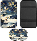 JANENFNA Car Armrest Cover Pads Universal Fashion Cute Auto Center Console Armrest Cover Pad with 2PCS Car Coasters Soft Waterproof Car Armrest Seat Protector for Women,Stars and Clouds