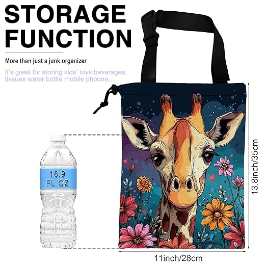 UUCBTAH Car Trash Bag Hanging Cute Giraffe Flowers Car Trash Can for Back Seat Waterproof Car Trash Bin with Adjustable Straps and Drawstring for Car Accessories Vehicle Travelling Camping