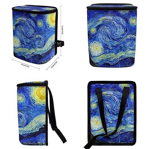 Van Gogh Starry Sky Car Trash Can Car Interior Accessories Organizer Garbage Bag Dustbin Container with Lid Waste Basket Storage Pockets Hanging Vehicle Trash Bin