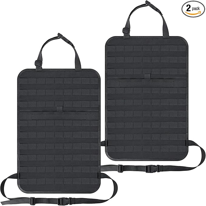 IronSeals 2 Pack Car Seat Back Organizer, Tactical Molle Panel Sag Proof Vehicle Seat Cover Protector Nylon Car Seat Back Hanger Bag Pad