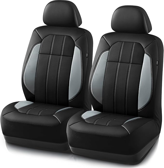 Road Comforts Car Seat Covers, Breathable Leather Seat Covers, Car Seat Covers Front Seats Airbag Compatible, Automotive Seat Covers for Most Cars, Vans, Trucks, SUV- Gray