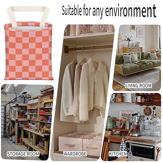 ADQWIOVL Car Garbage Can, Seat Back Hanging Cute Car Trash Can Bag, Car Organizer and Storage Bag for Travelling, Outdoor Cute Red Pink Checkerboard
