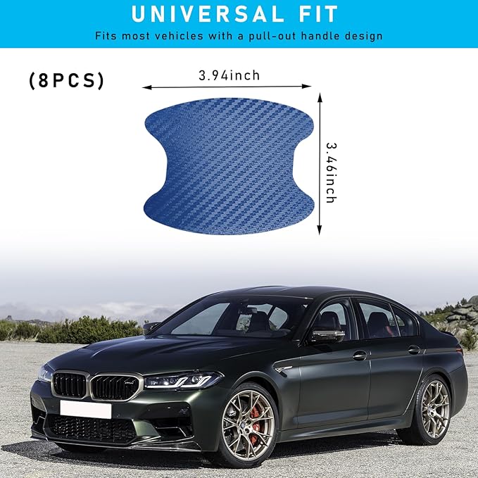 Ziciner 8 PCS Car Door Handle Sticker, Carbon Fiber Texture Auto Door Handle Protective Films, Anti-Scratches Door Side Handle Paint Guard, Universal Vehicle Accessories for Most Cars (Blue)