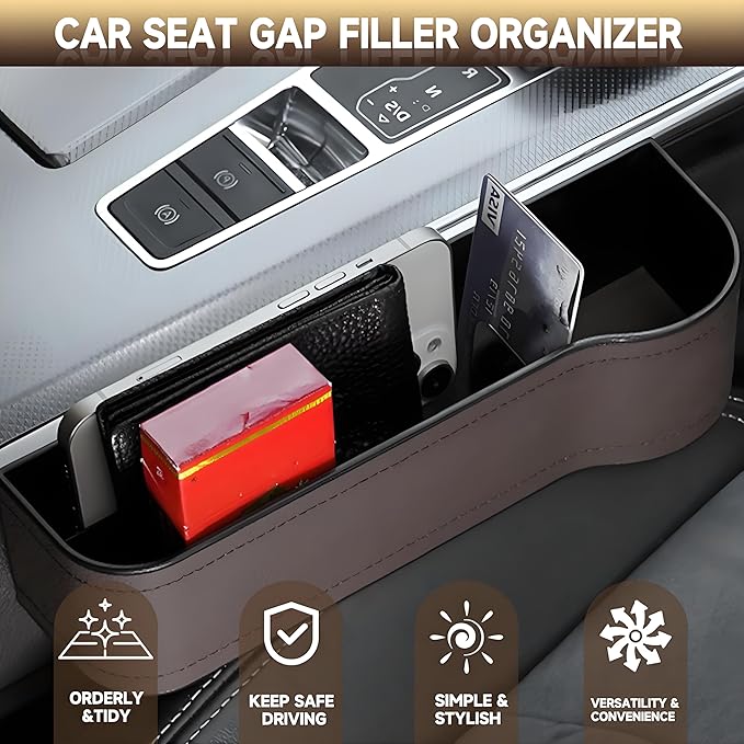 AIUSLN 2026 Upgraded 2 PC (L+R) Premium PU Leather Car Seat Gap Filler Organizer with Cup Holder & Storage Slot/Bag– Fits Front Seat, Holds Phone, Glasses, Keys,Car/SUV/Truck Christmas Gifts