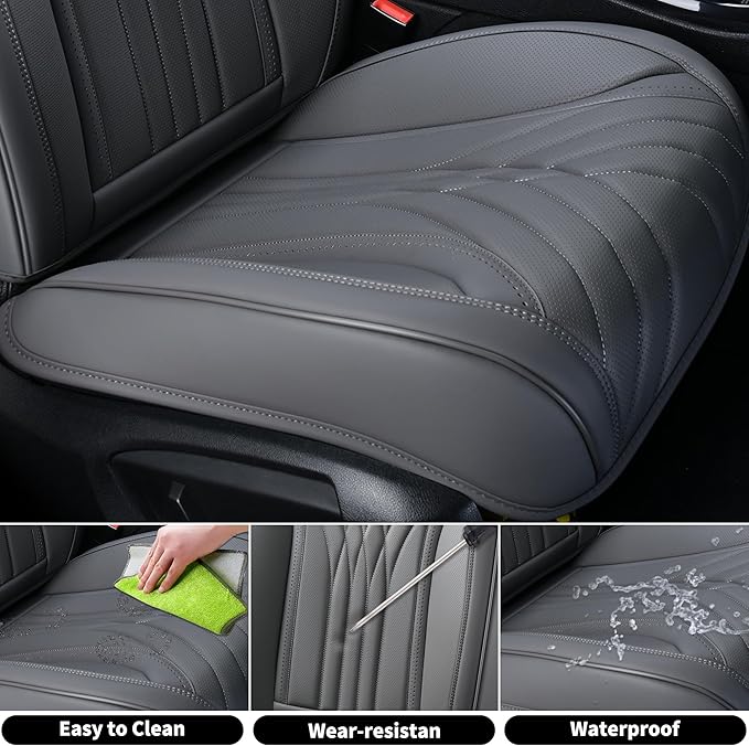 FLORICH Seat Covers,Car Seat Covers Full Set, Nappa Leather Front and Rear Seat Covers, Luxury Car Seat Cushion,Gary Leather Seat Covers 5 Seats, Universal Car Vehicle Accessories for Sedan SUV