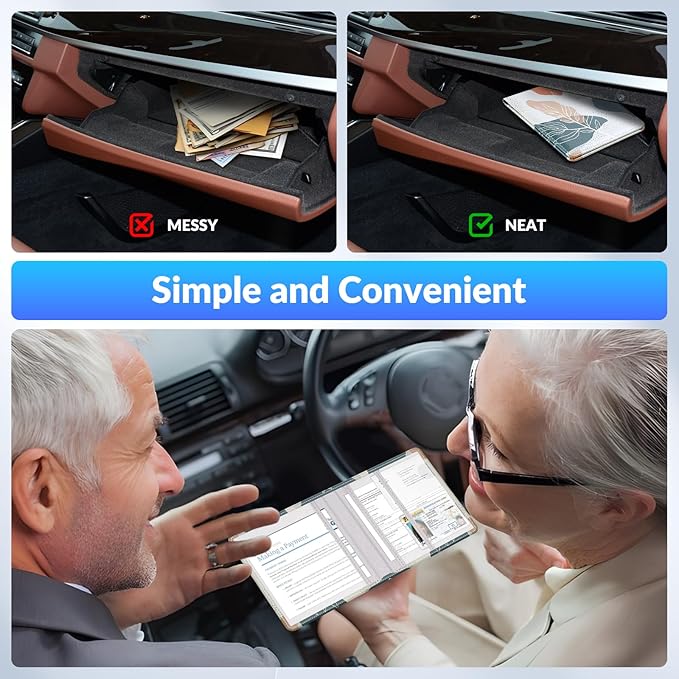 Pisypox Car Registration and Insurance Card Holder，Vehicle Glove Box Car Organizer，Accessories Case for Storing Driving Licences, Cards, Documents