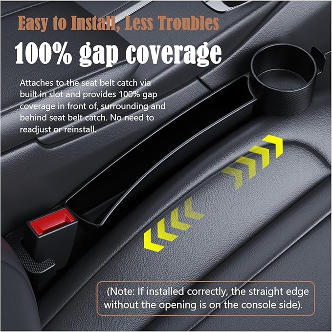 Dual Slot Car Seat Gap Organizer with Cup Holder, Universal Auto Gap Filler Strip 2 Pack with Seat Belt Holes, Carseat Side Gap Guard Spacer Accessories to Fill The Space Between Front Seat & Console