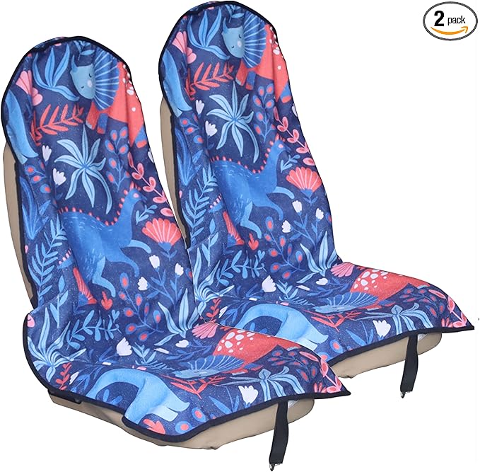 LoyaGour Car Seat Cover Protector Front Seats,for Gym Workout,Running,Swimming,Beach and Hiking,Waterproof Sweat Towel Bucket Seat Covers for Cars SUV Trucks (Dinosaur, 2Pcs)