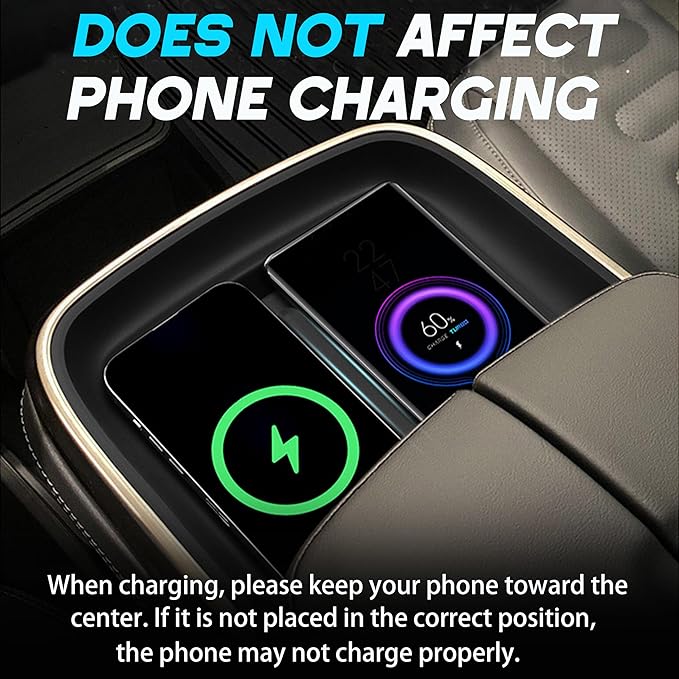 Center Console Wireless Charging Mat for Rivian R1T R1S 2025 2024 2023 2022 Accessories Silicone Non-Slip Charging Protective Pad Phone Charge Area Liner Waterproof Easy Clean Black