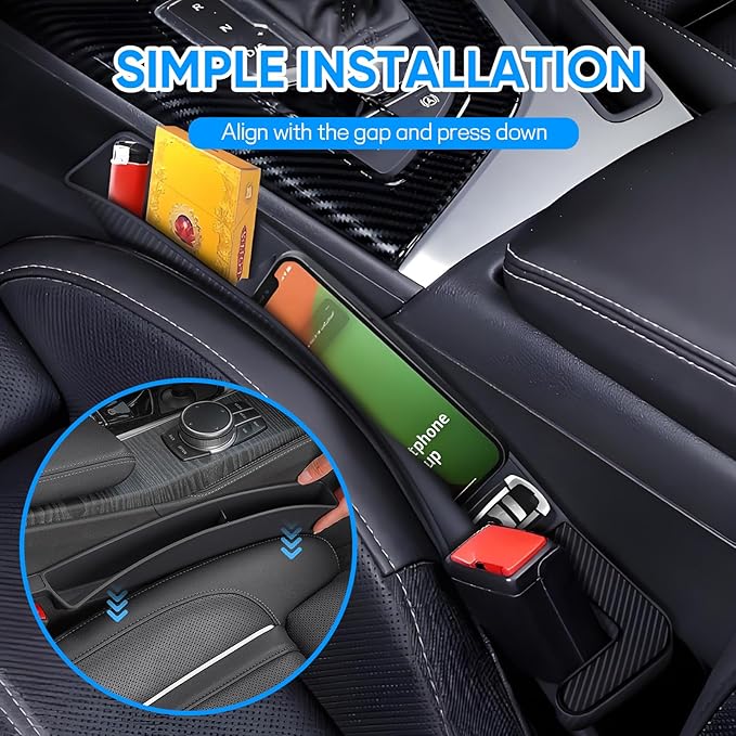 2PCS Car Seat Gap Filler Organizer, Car Seat Organizer, Multifunctional Seat Gap Storage Box for Phone Key, Fill The Gap & Stop Things from Dropping, Universal for Most Vehicles (Black)