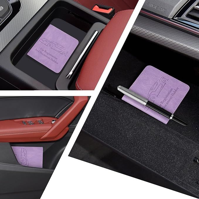 Car Registration and Insurance Holder, Vehicle Glove Box Car Organizer with Magnetic Closure for Documents, Cards, License Car Organization, 1-Pack Purple