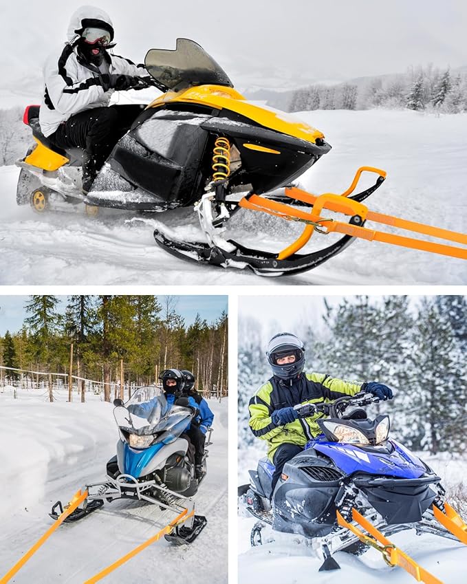 Extra Long Snowmobile Tow Straps, 4400lb Break Strength, 19ft Heavy Duty ATV Towing Rope with Hooks for Seld Snowboards Emergency Safety Tool, Snowmobiles Trailer Accessories Kit, Snowmobile Gear