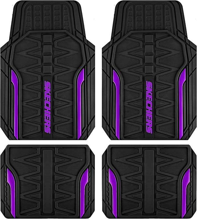 Skechers Car Floor Mats,Heavy Duty Rubber Car Mats Full Set,All Weather Floor Mats,Waterproof TrimTo Fit Universal Floor Liner Car Accessories,Automotive Floor Mats for Cars Trucks SUV,Purple