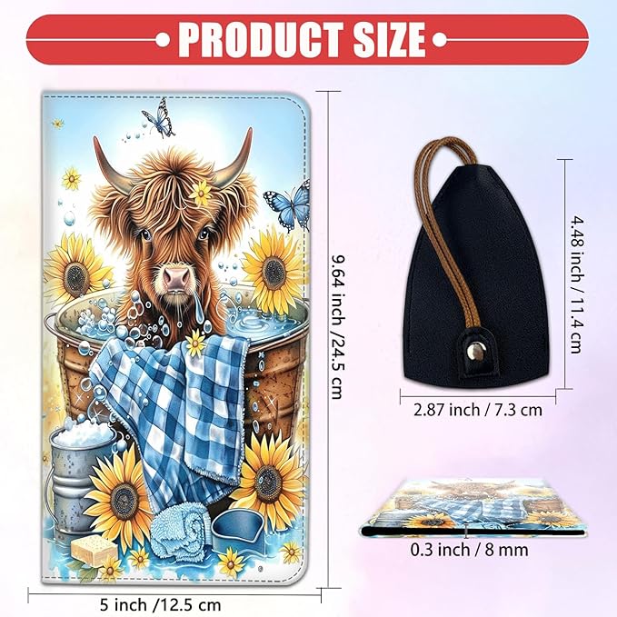 Car Registration and Insurance Card Holder for Women Men, Waterproof PU Leather Glove Box Car Organizer with Magnetic Shut, Vehicle Document Holder for Driver License,Cards, Cute Cow Sunflower