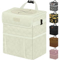 Vankor White Car Trash Can Cute, White Car Accessories for Women Waterproof Automotive Garbage Cans Leak Proof Vehicle Trash Can Diamond Pattern-Beige