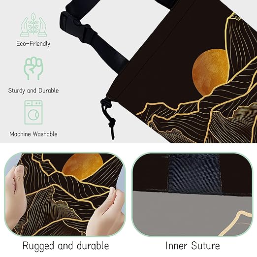 NHNXHWIA Gold Mountains Car Trash Bag,Hanging Drawstring Car Garbage Bag,Waterproof Canvas Car Back Seat Organizer with Adjustable Buckle,for Vehicles,SUVs,Camping,Road Trips