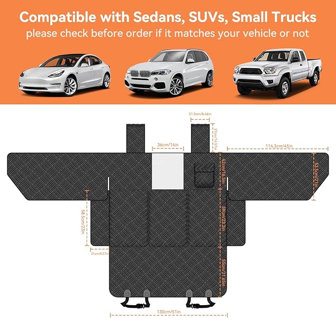 Wexyldra Dog Car Seat Cover for Back Seat- Heavy Duty Waterproof- Hard Bottom Backseat Extender Fits Sedan SUV & Small Truck, Full Coverage for Doors, Rear Seats & Front Headrests