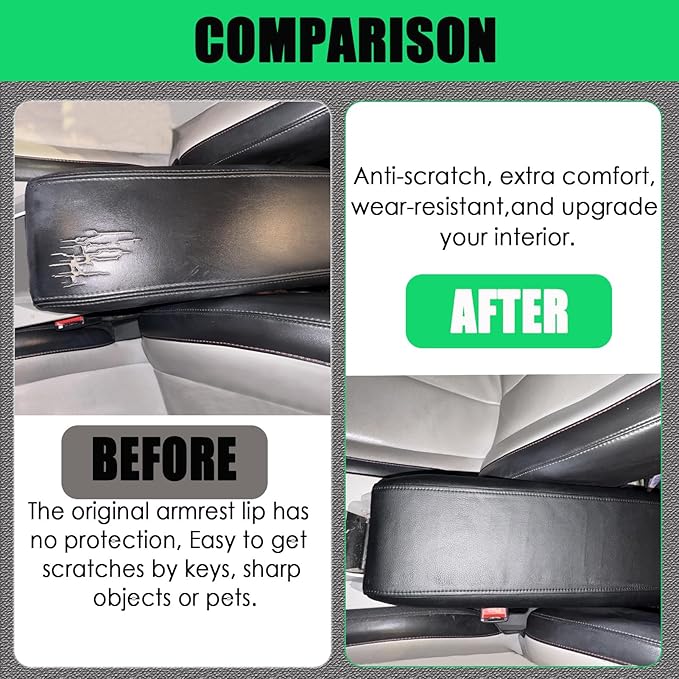 Center Console Cover for Chevy Equinox/GMC Terrain 2010-2017, Premium Armrest Lid Cover for Chevy Equinox GMC Terrain Interior Accessories (Black with Black Stitches)