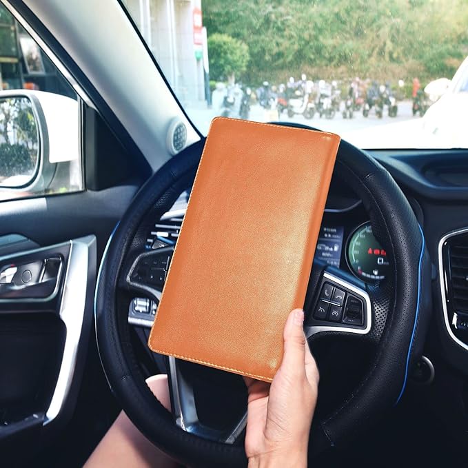 Custom Car Registration and Insurance Card Holder Personalized Leather Glove Box Organize Men Women Wallet Accessories Case for Cards, Essential Document Driver License Orange