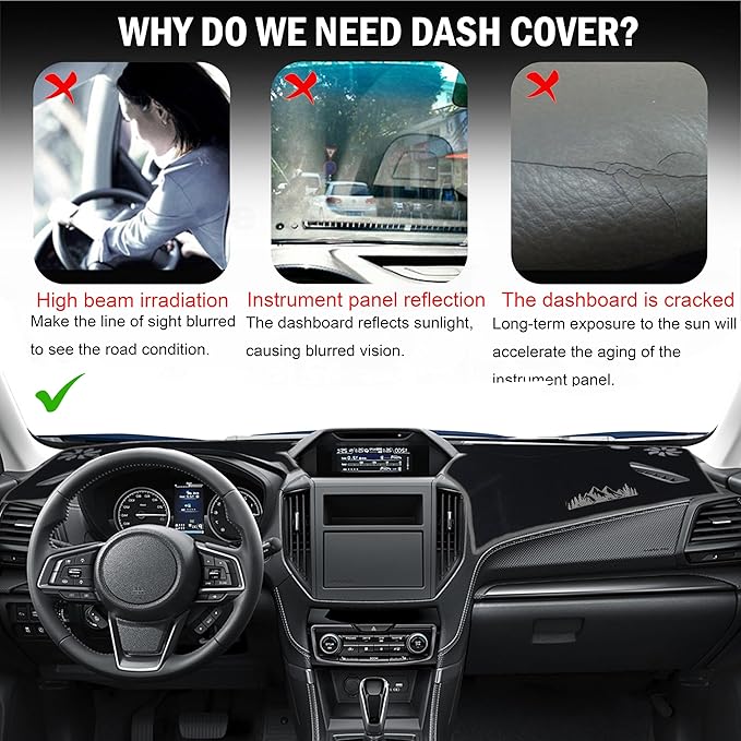 Dash Cover for Subaru Forester Accessories 2019-2022 2023 2024 Dashboard Cover Mat Pad UV Rays Reflection Carpet Protector Sunshield Custom Fit Foldable Interior Decoration, Gray Trim