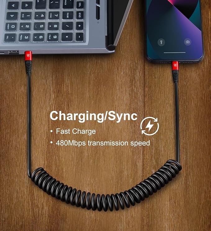 KIYODA USB C to USB C Cable 6ft, 2Pack Coiled USBC Charger Cable for Car, Type C Fast Charging Compatible with iPhone 17/16/15/Plus/Pro/Pro Max/MacBook Pro 2020/iPad Pro 2020/Samsung Galaxy S23-Red